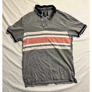 Rhino Great Britain Short Sleeve Rugby Shirt Mens Size Small Gray Striped Cotton